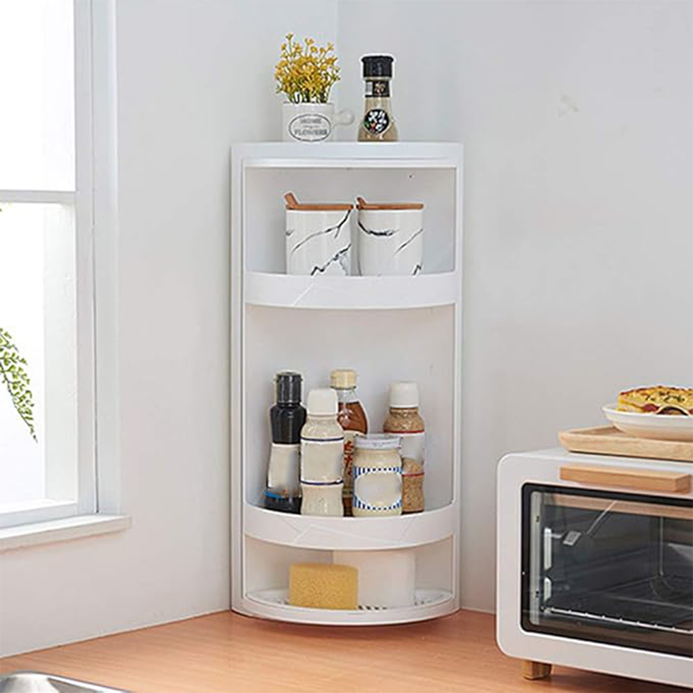 (60x24cm) Rotierender Badezimmer Eckregal Schrank mit 3 Ebenen 360º Grad Küchen Organizer mit Seifen Ablage   Saugnapf Halterung - Weiss