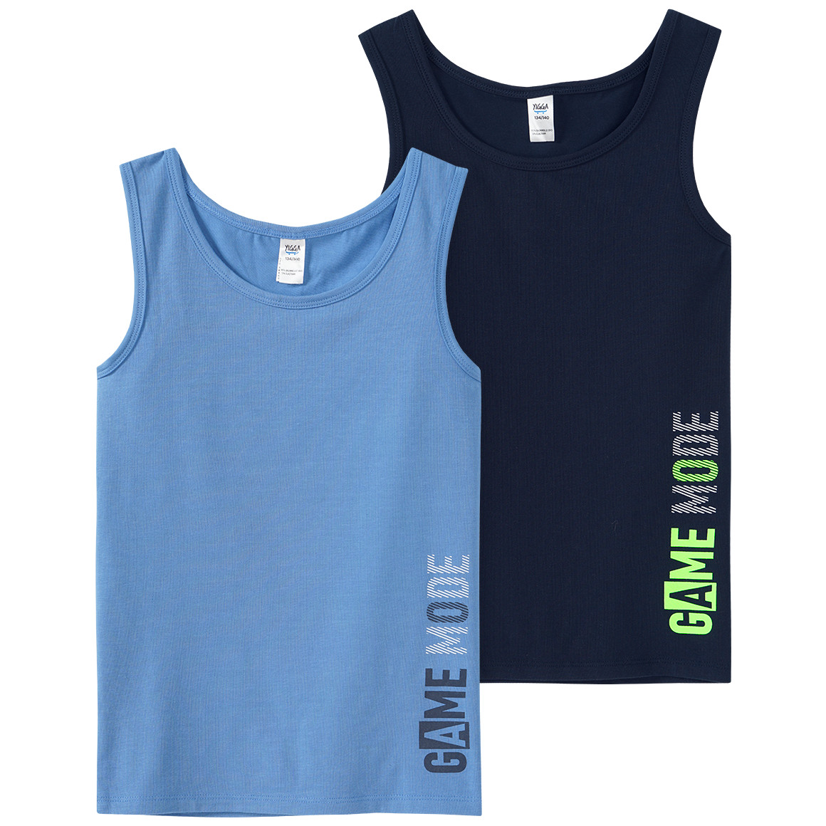 Yigga 2 Jungen Unterhemdenmit Text-Print blau / dunkelblau