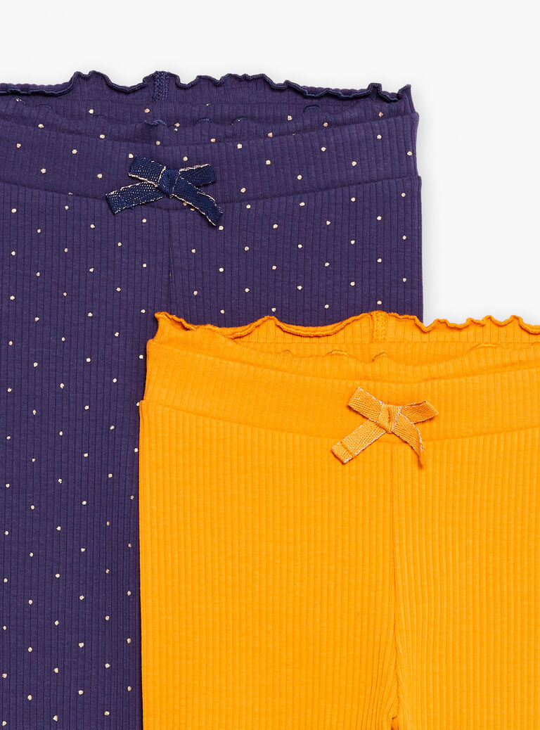 2 leggings jaune et bleu marine
