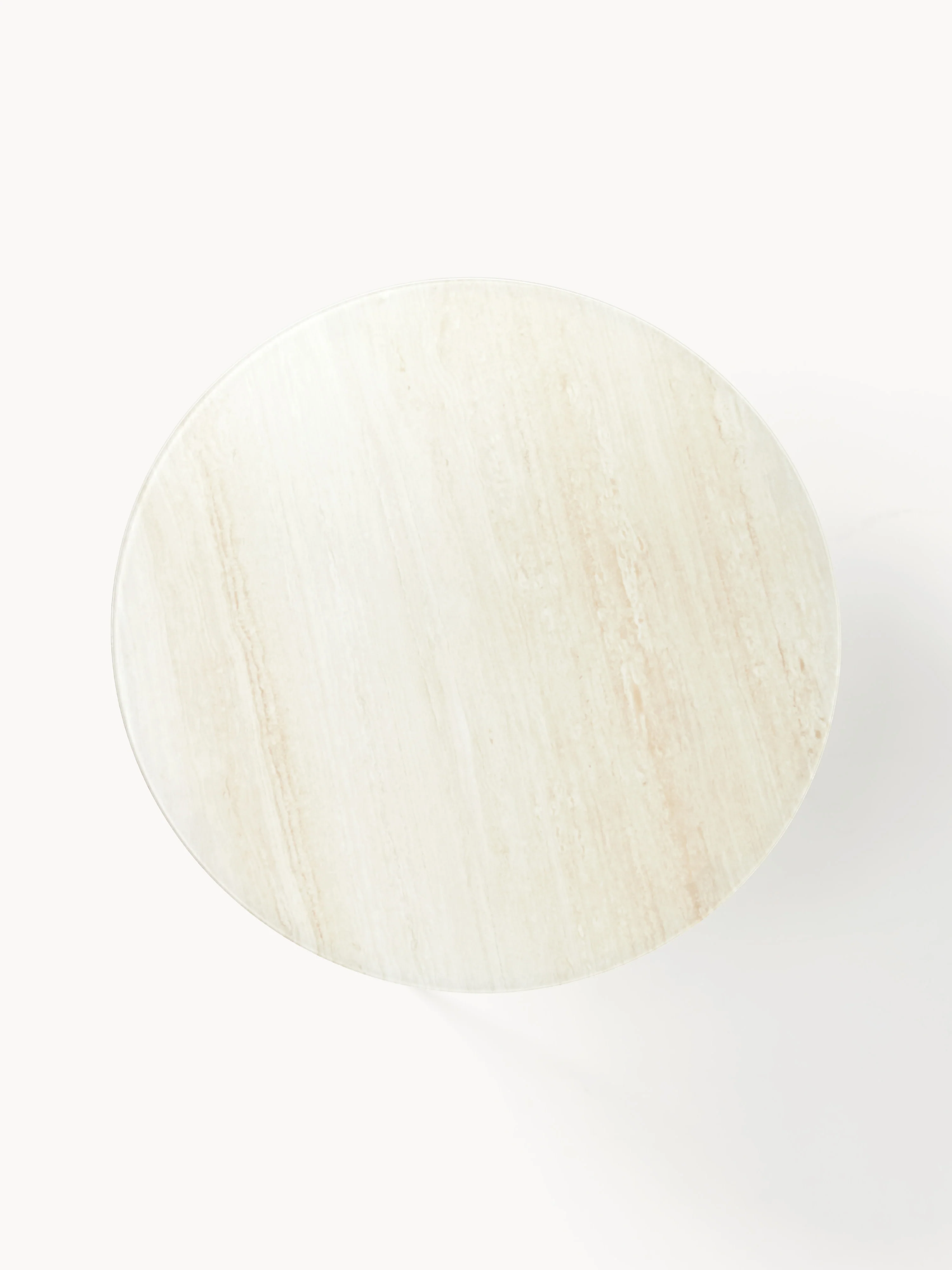 Ronde salontafel Antigua met glazen tafelblad met travertijn look