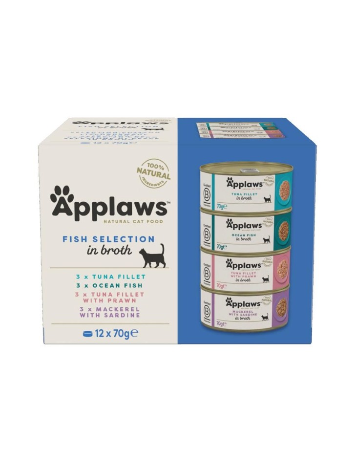 Applaws - Vådfoder til katMultipack 12x70gr - Fiske varianter- Tun - Makrel - Rejer