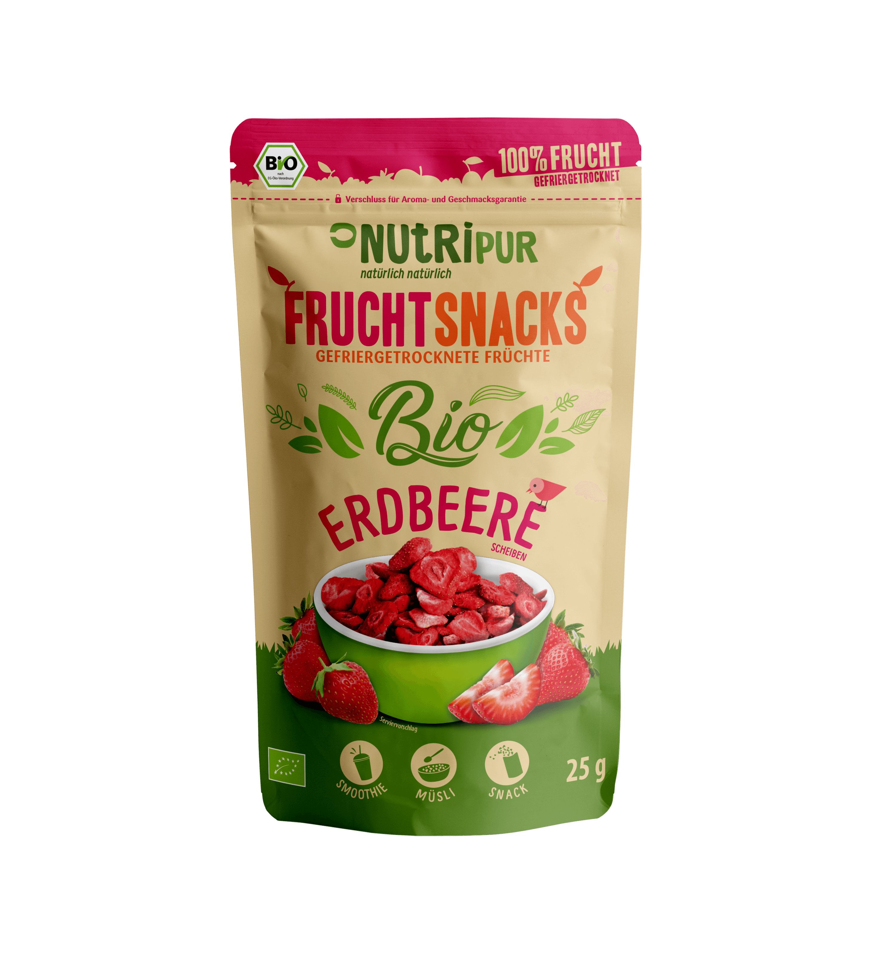 NutriPur gefriergetrocknete Früchte, Bio-Erdbeeren