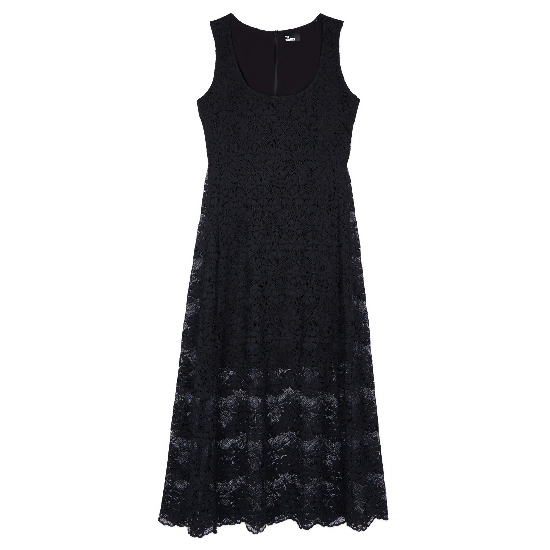 Robe midi col rond en dentelle | Noir