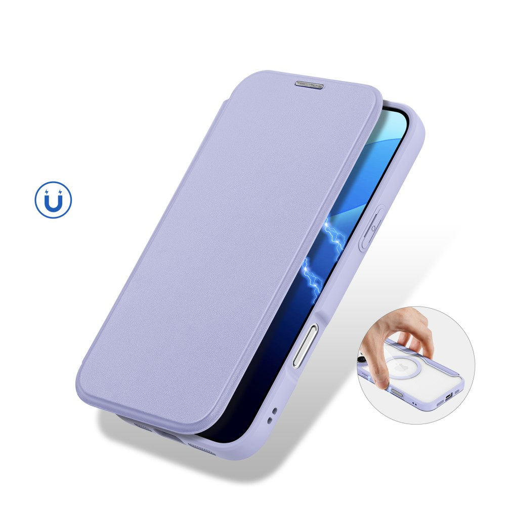 iPhone 16 Pro Max MagSafe Hybrid Leder Tasche   Kunststoff Rückseite - Lila / Transparent