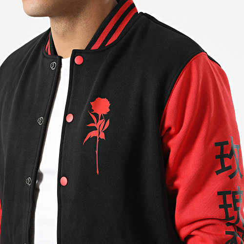 Veste Teddy Roses Oriental Mono Noir Rouge Blanc