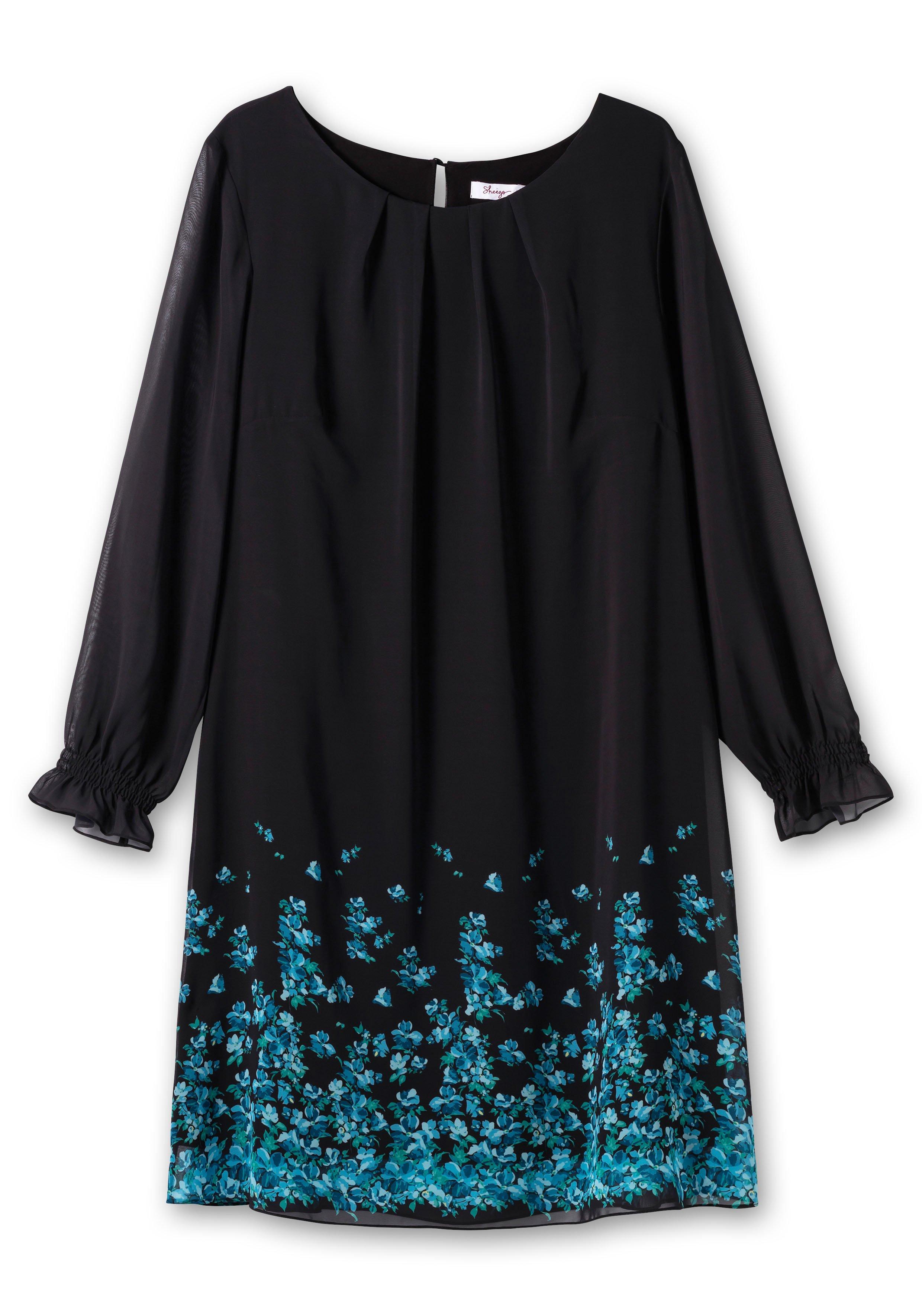 Kurzes Chiffonkleid mit Blumendruck am Saum