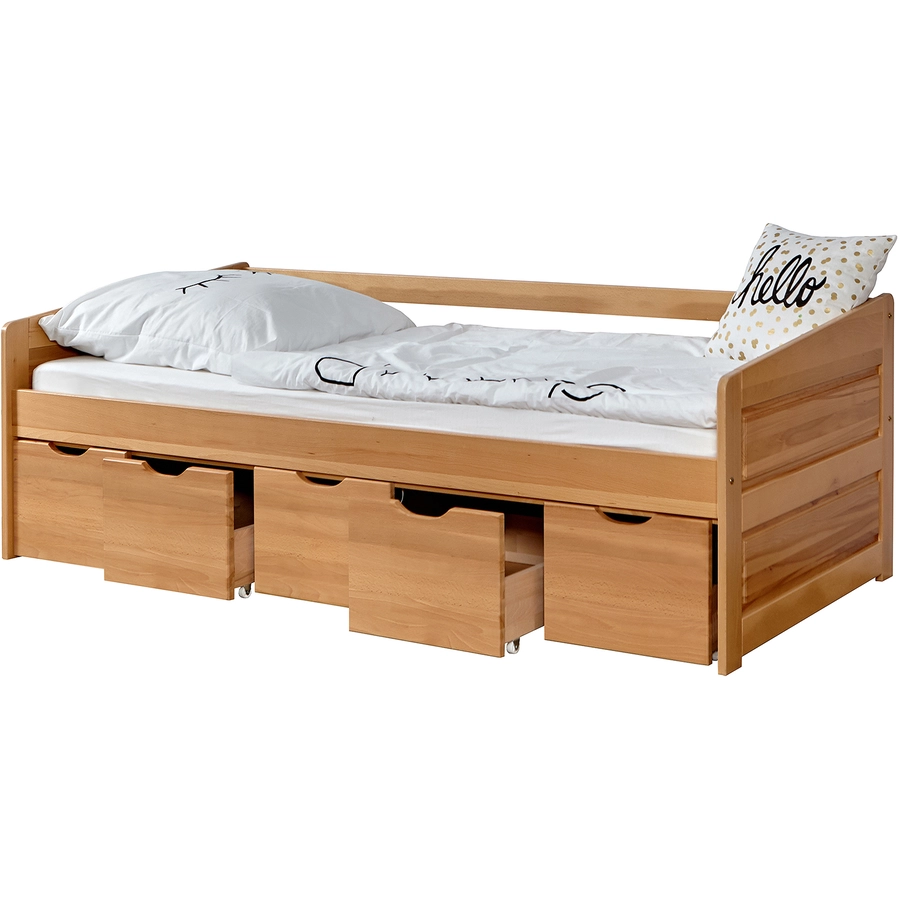 TiCAA Sofabett Micki Buche natur mit 5 Schubladen