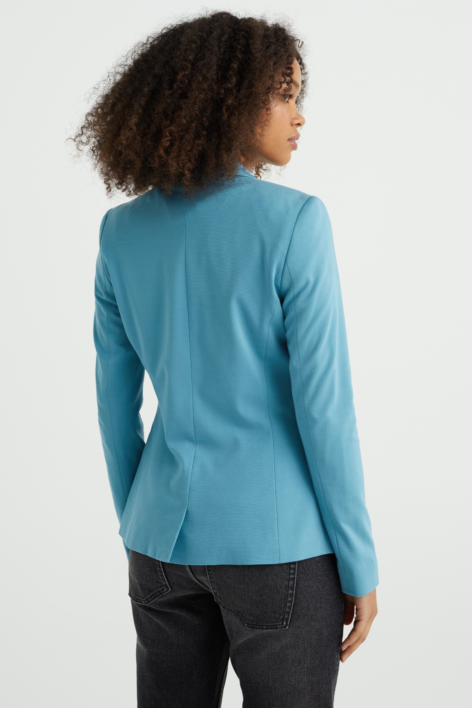 getailleerde jersey-stretch blazer WE Fashion Pastelblauw