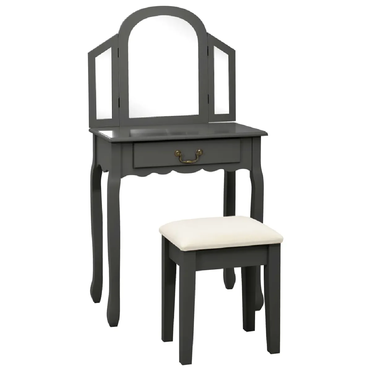 vidaXL Coiffeuse et tabouret gris 65x36x128 cm