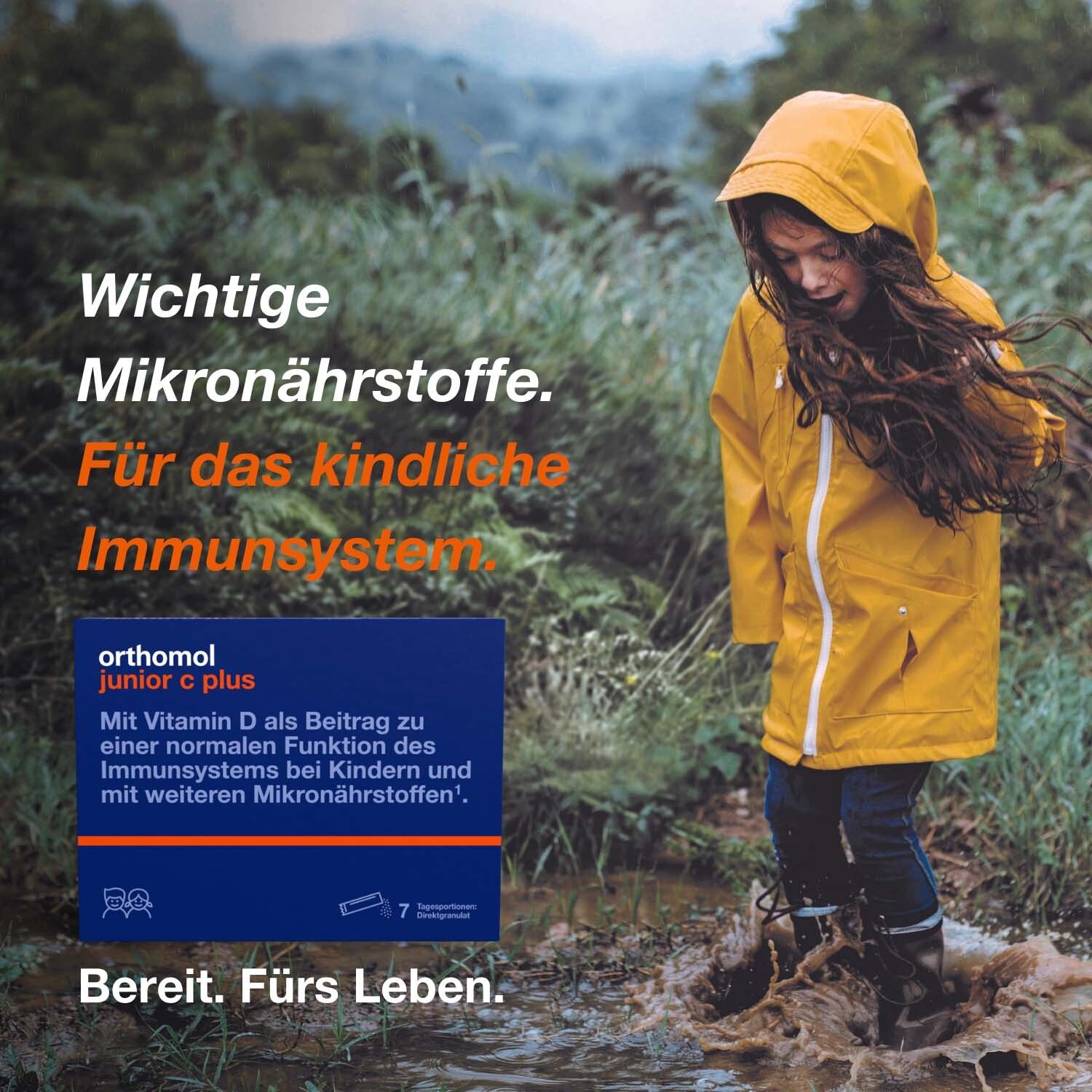 Orthomol junior C plus - mit Vitamin C als Beitrag zu einer normalen Funktion des Immunsystems - Himbeer/Limetten-Geschmack - Direktgranulat