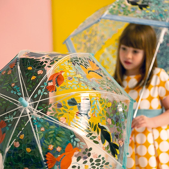 Regenschirm BLUMEN & VÖGEL in transparent/bunt