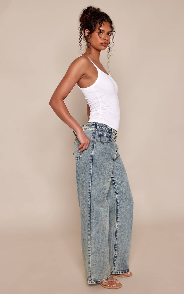 Vintage Jean Droit En Denim À Laçage Au Dos