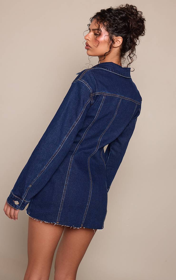 Bleu Robe Chemise En Denim À Manches Longues Avec Ourlet Brut