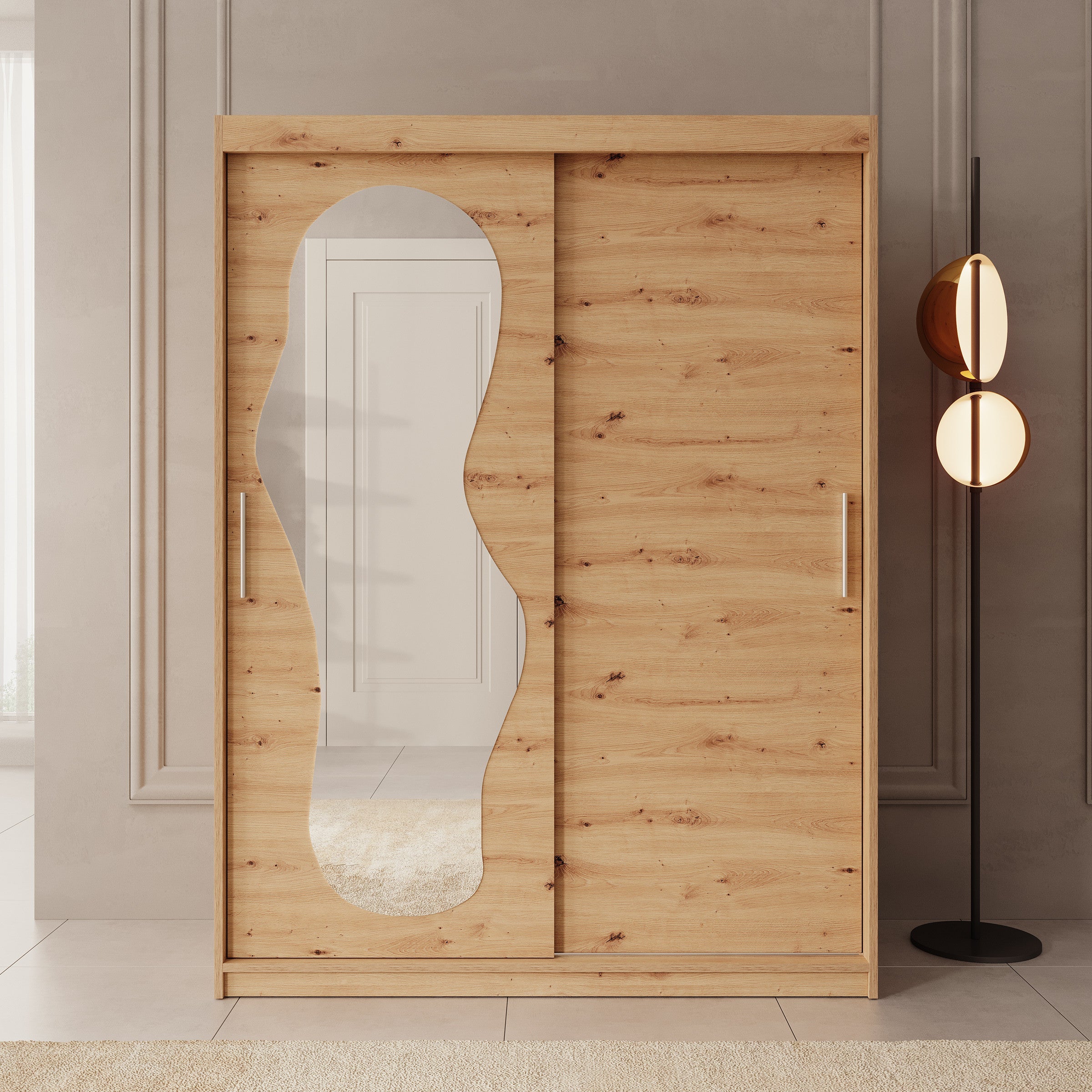 Meubella - Kledingkast Ulysses - Eiken - 150 cm - Met spiegel
