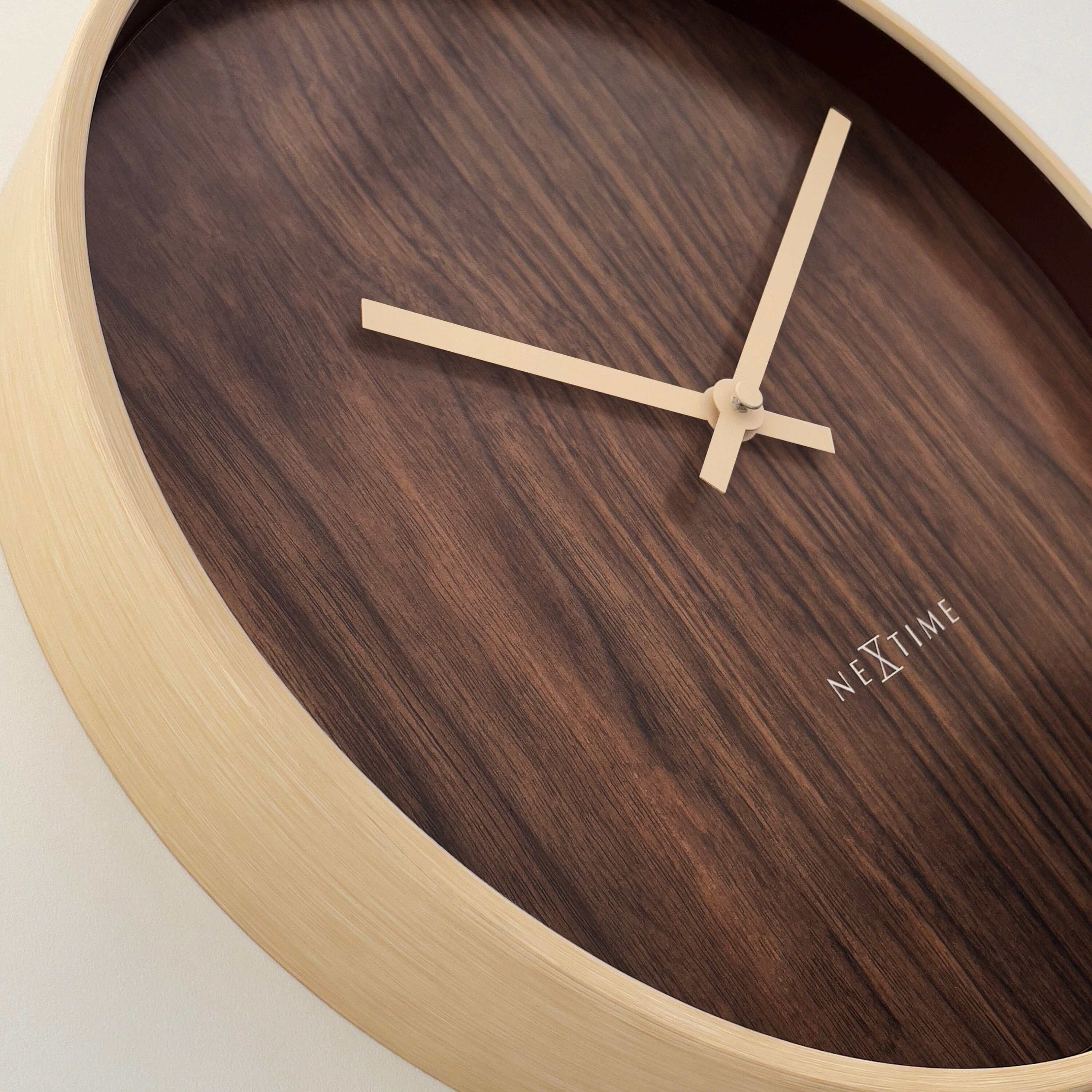 NeXtime - Wandklok 30cm - Stille - Lichtbruin|Darkbruin - Plastic -
