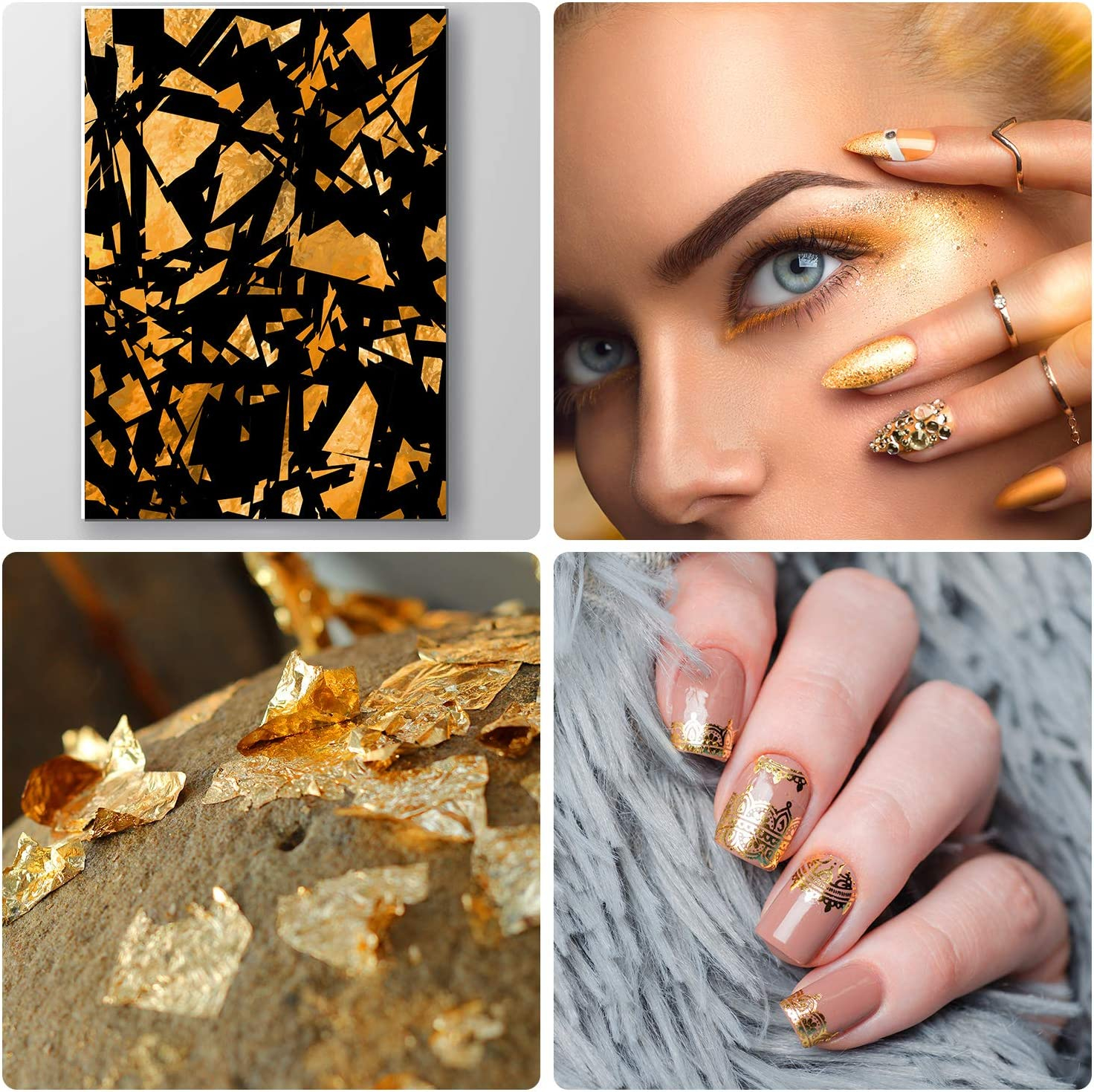 (3er Set) Nail Art Gel Nägel UV Glitzer Flocken Foil Flakes für die Maniküre - Gold / Silber / Roségold