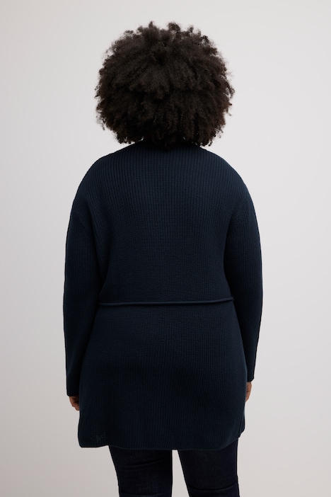 Strickjacke, Bindegürtel, Rippstrick, Biobaumwolle