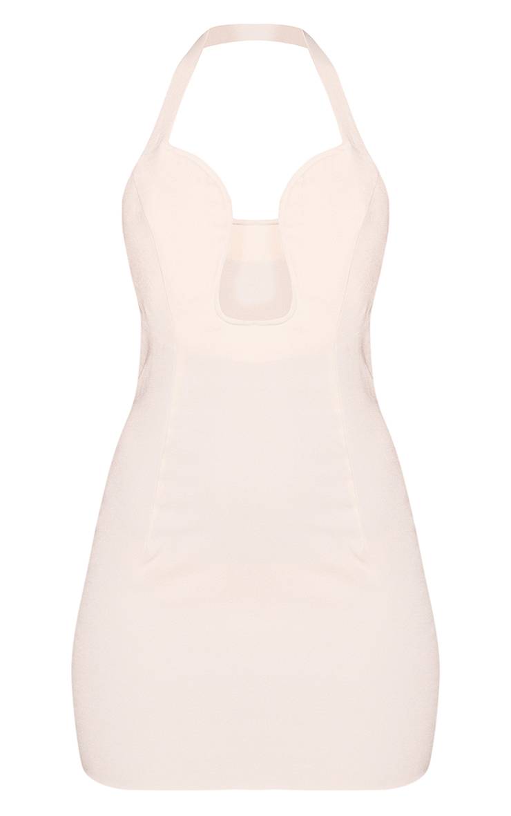 Crème Robe Mini Moulante Tissée À Encolure Plongeante Et Dos Nu