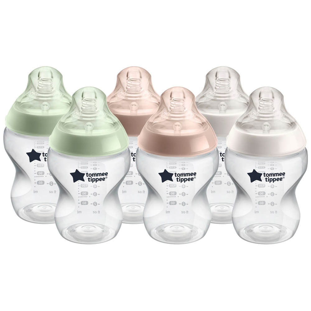 Tommee Tippee Closer to Nature Anti-Kolik Babyflasche 260 ml mit Sauger für langsamen Durchfluss, 6er-Pack