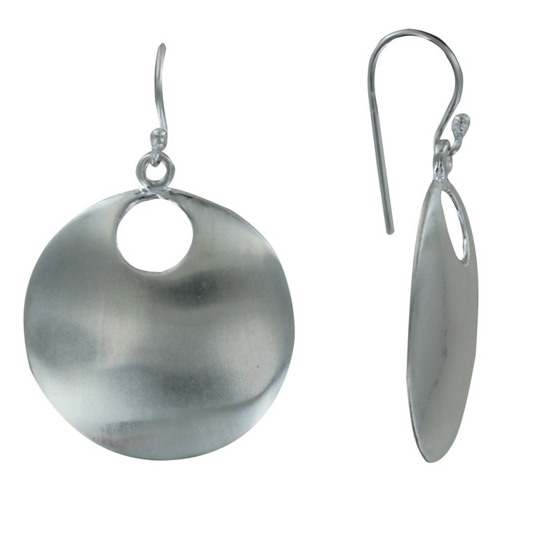 Boucles d'Oreilles Crochet Argent Cercle Bombé Brossé