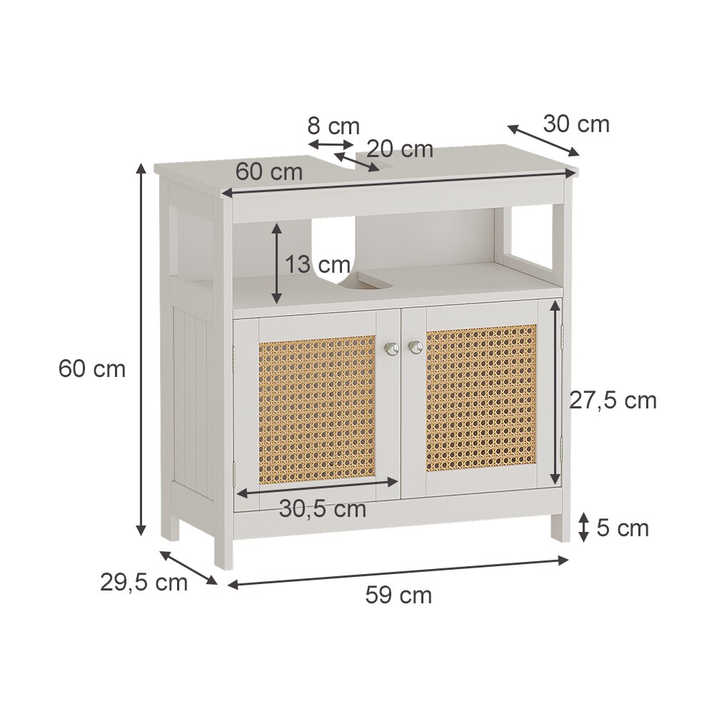 Vicco Waschtischunterschrank Rosario 60 x 60 cm, Weiß, 2 Türen, 1 Ablage, Badezimmer, modern