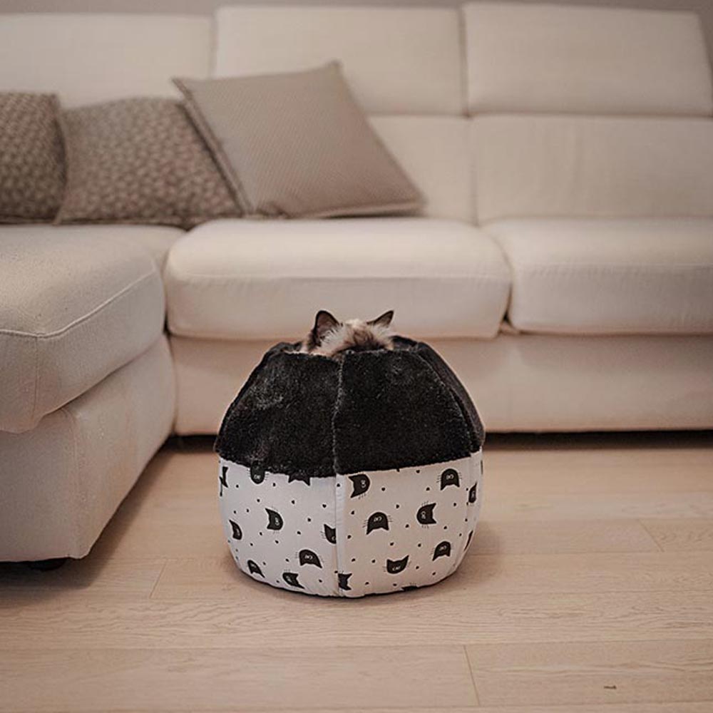 Lit couchage pour chats mellow en coton rembourré, avec entrée sur le dessus