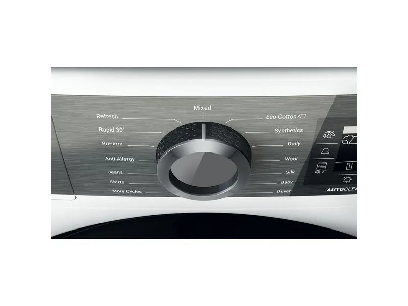 Hotpoint H8 D94WB EU, Fritstående, Front-læsning, Varmepumpe, Hvid, Dreje, Berøring, Højre