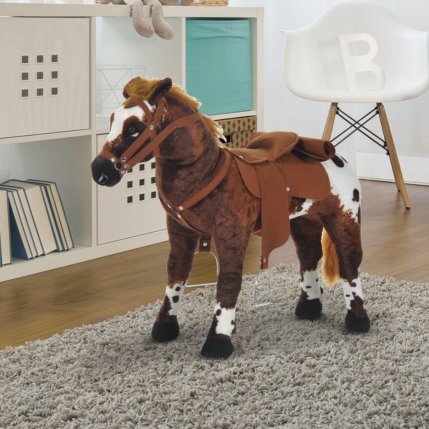 HOMCOM Kinder Reitpferd mit Steigbügel und Sound braun 85 x 28 x 60 cm (LxBxH)