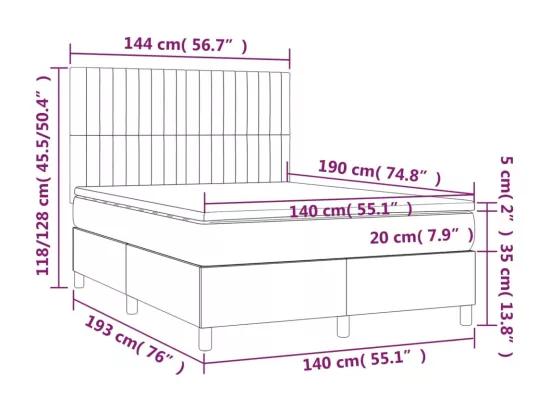 Sommier tapissier avec matelas et LED Rose 140x190 cm Velours