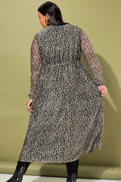 Maxi-Meshkleid, A-Line, Leo-Print, Ballonärmel