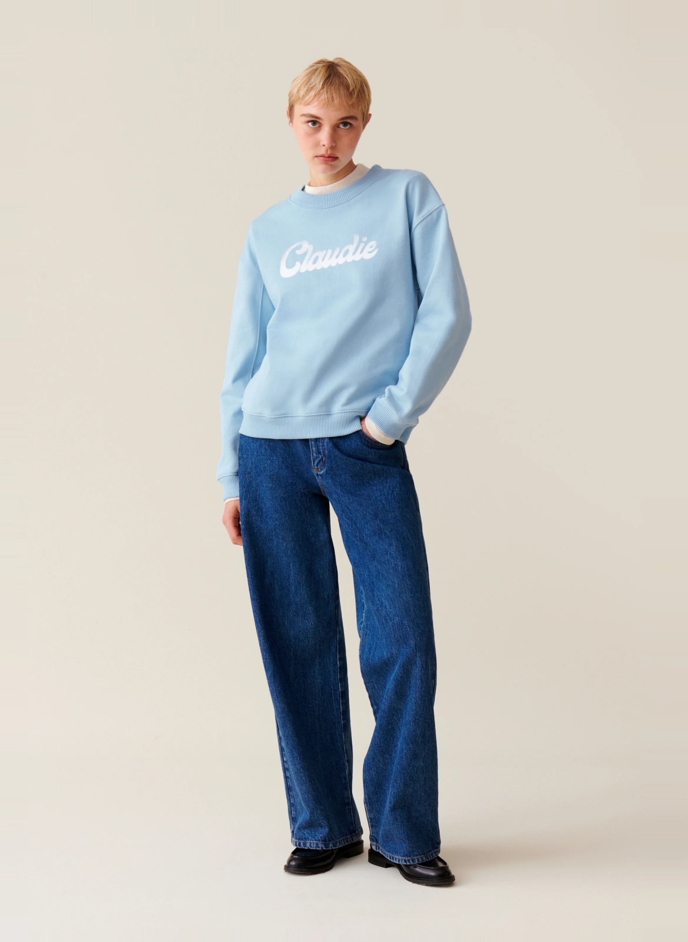 Sweatshirt ample imprimé en coton | Bleu