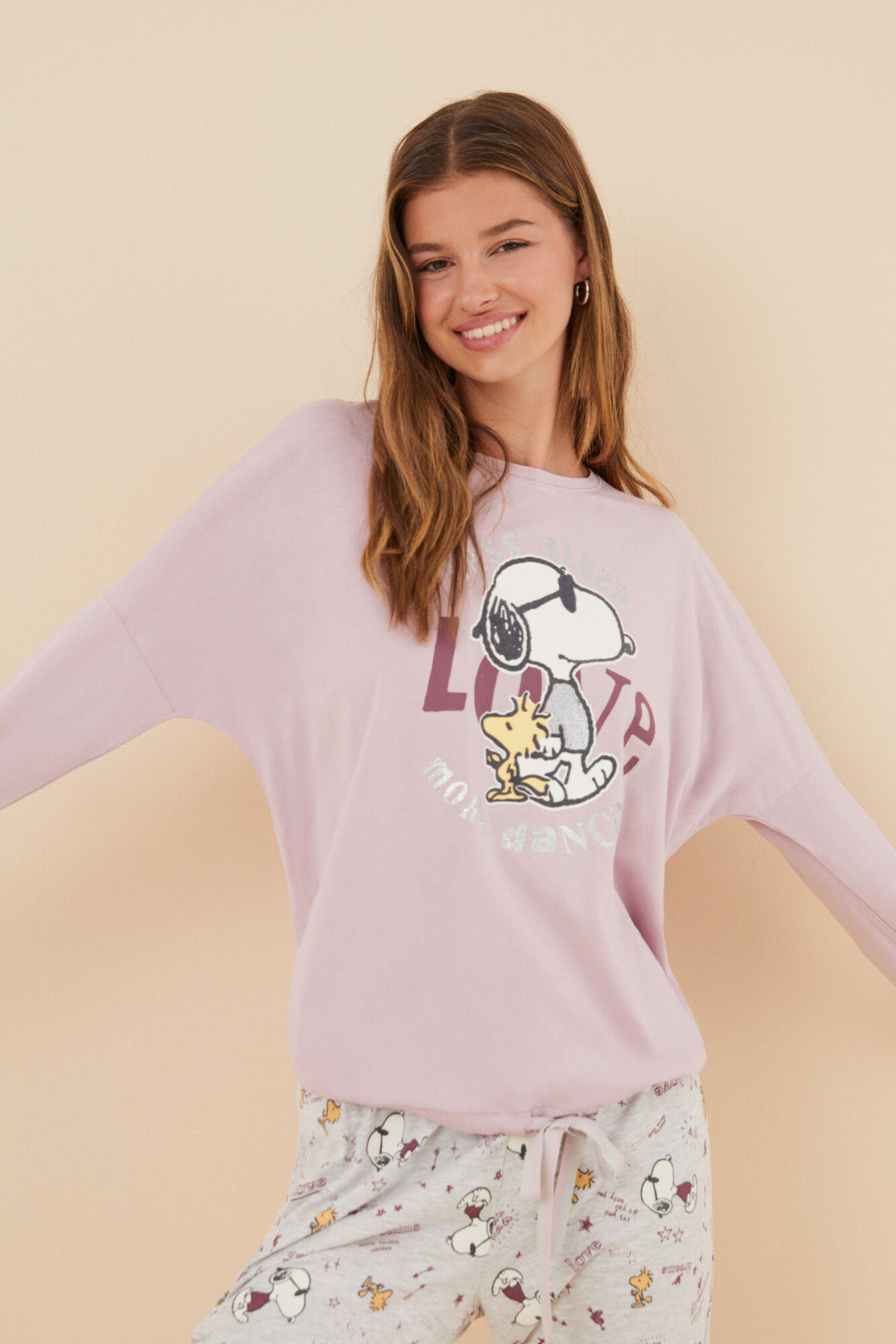 Pijama rosa Snoopy Love 100% algodão