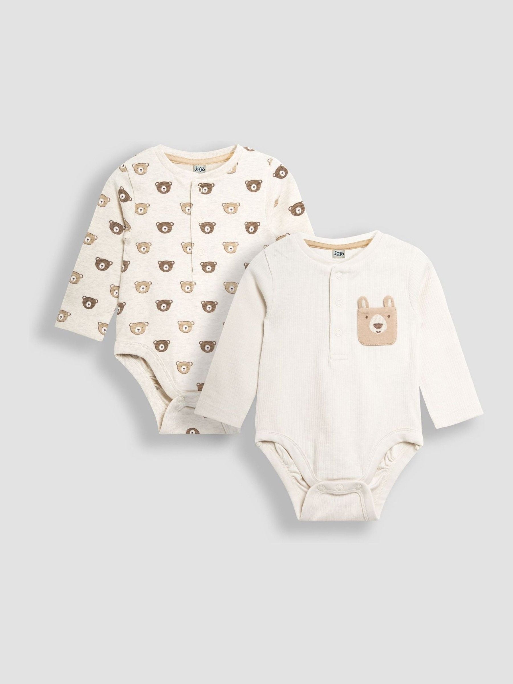 JoJo Maman Bébé Printed Bear And Appliqué Pocket Bodies 2 Pack