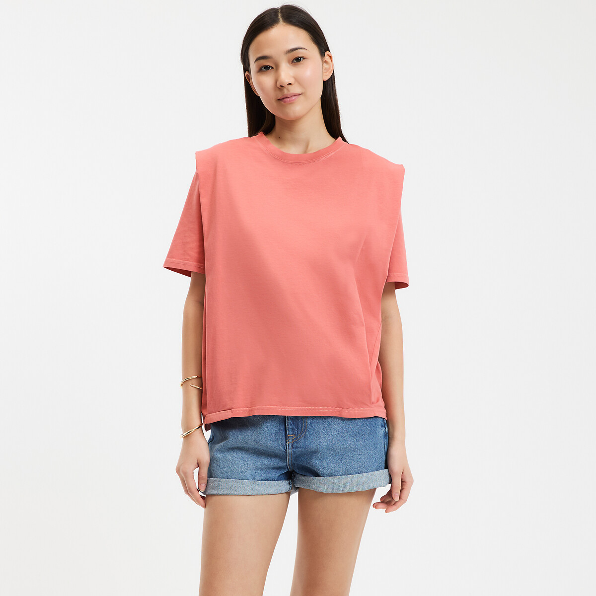 COLEÇÃO LA REDOUTE<br>Camiseta de algodão com gola redonda e mangas curtas
