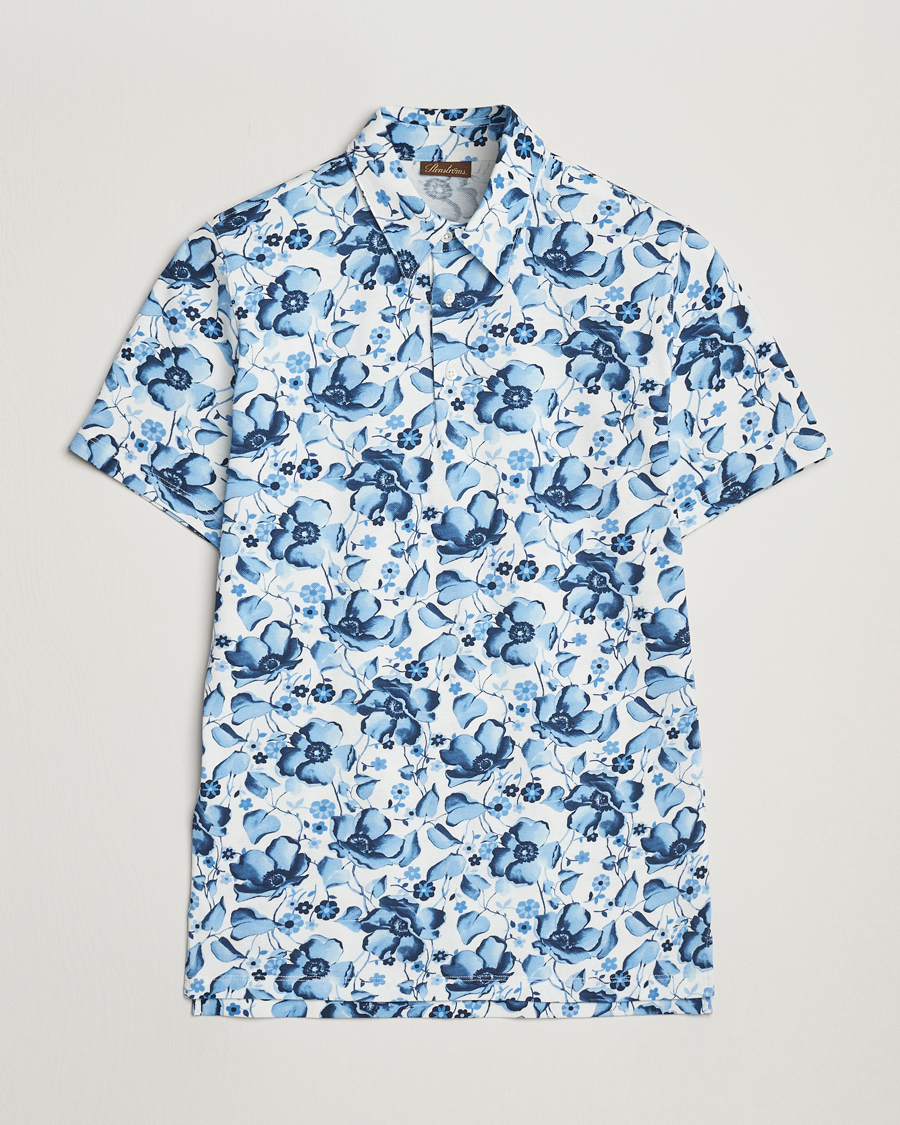 Stenströms Cotton Pique Printed Polo Shirt Blue