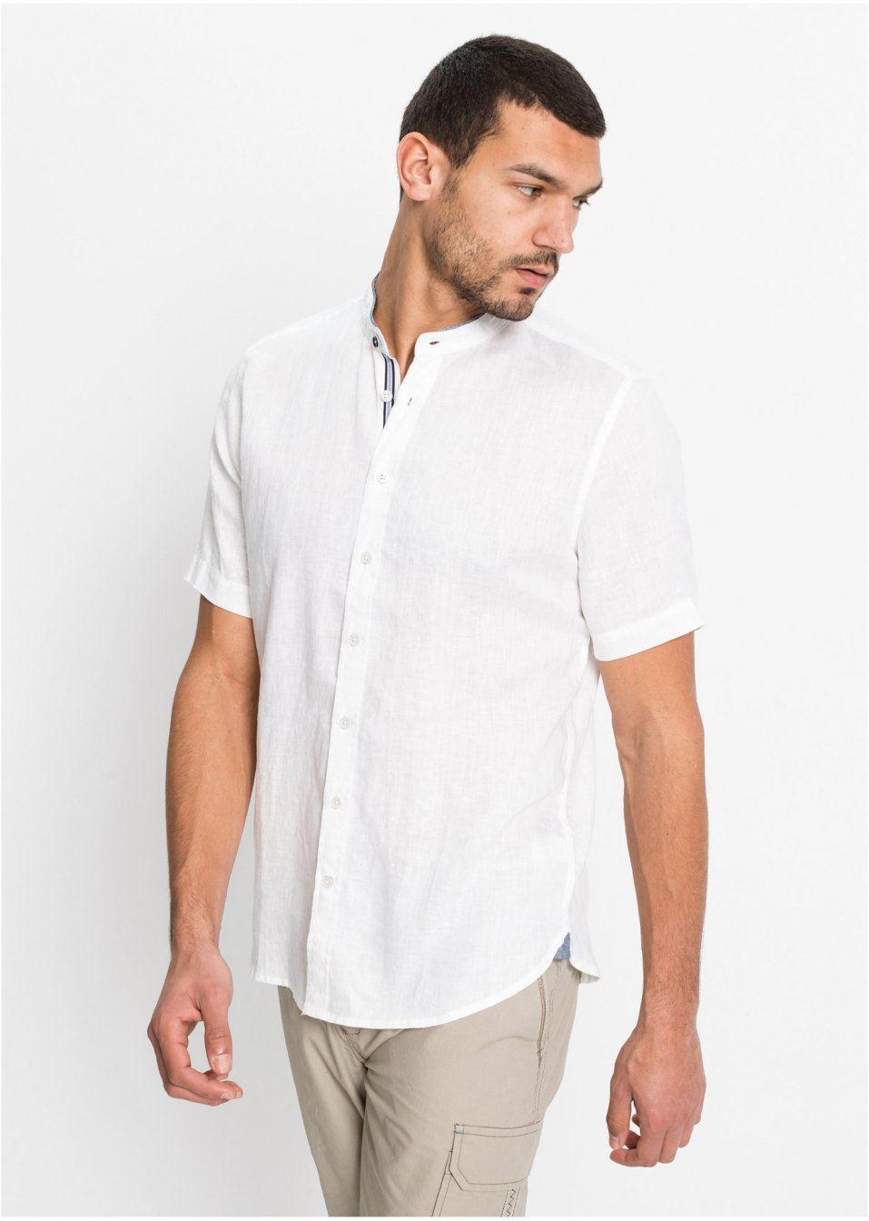 Chemise manches courtes avec lin à col montant