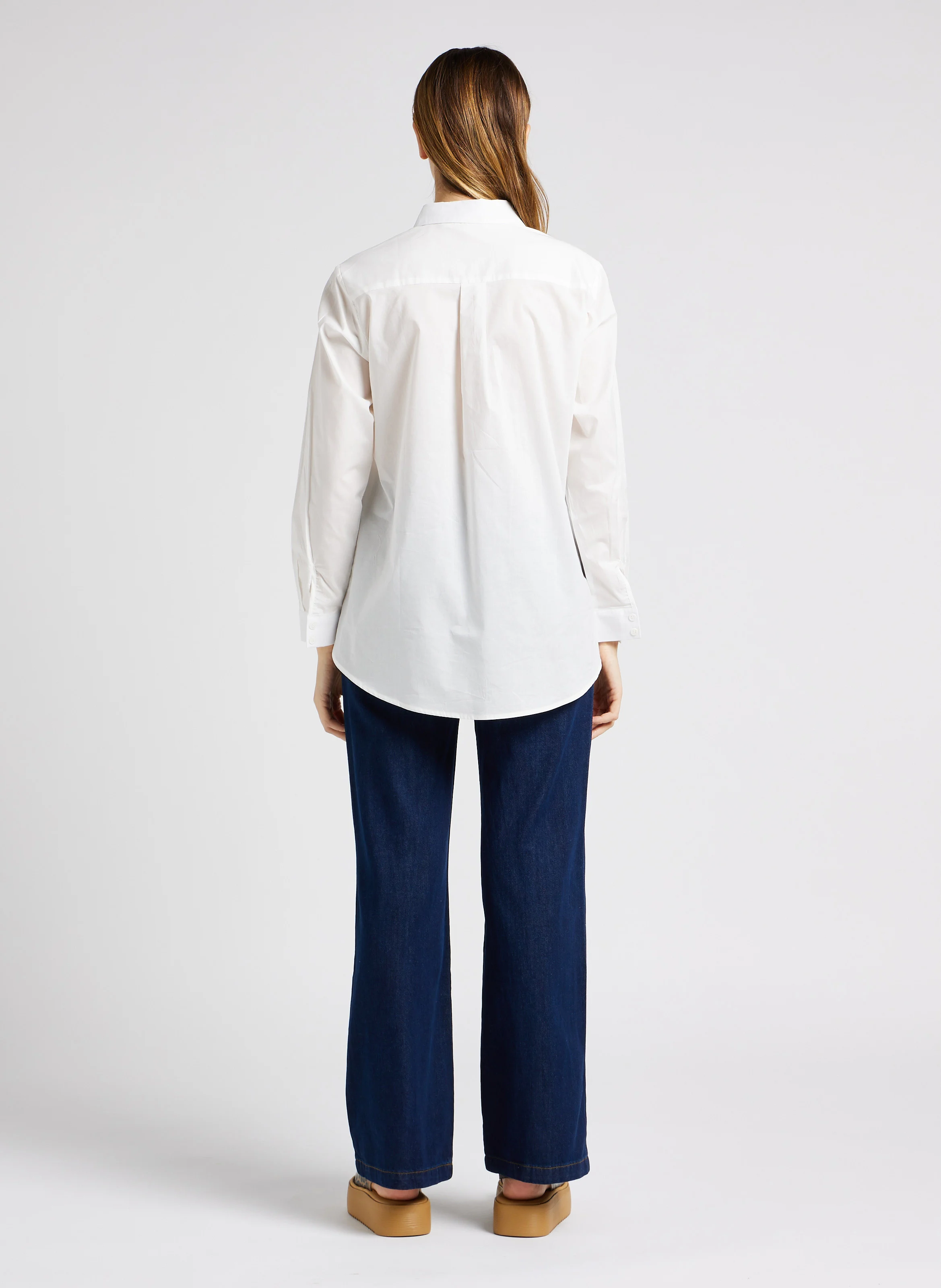 PAULA - Pantalon flare en coton mélangé| Bleu