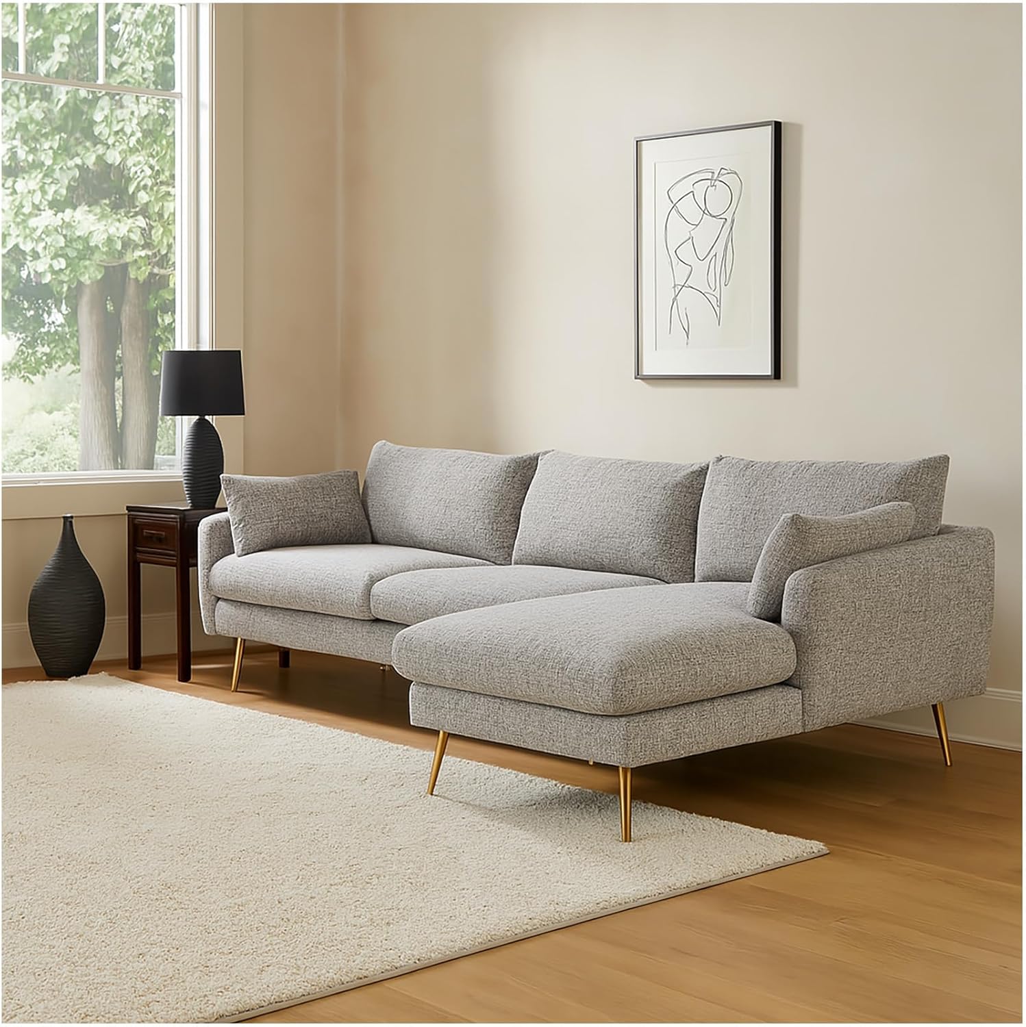 HTI living Modernes Ecksofa mit Ottomane rechts Stil und Komfort für Ihr Wohnzimmer Polsterecke mit Kissen