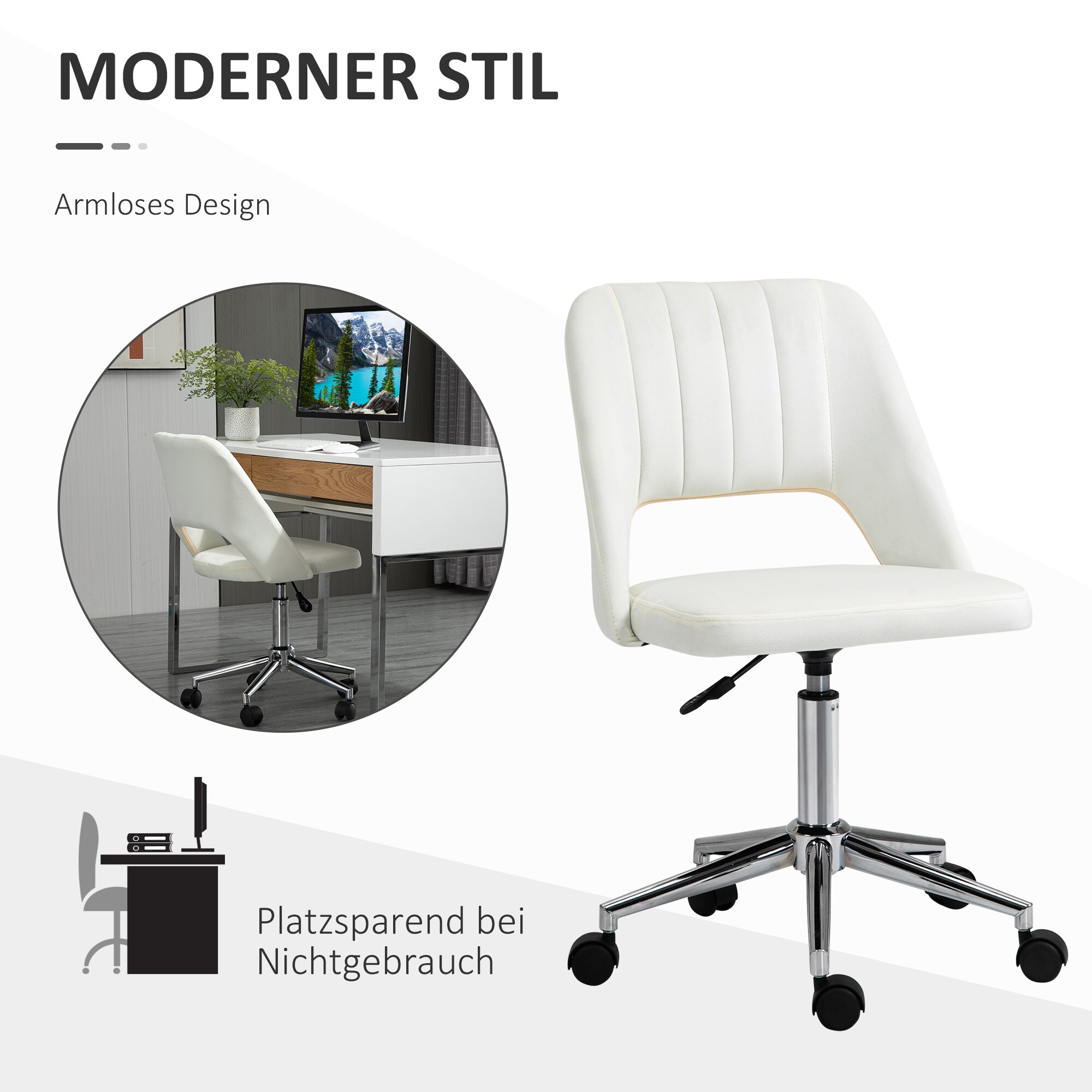 Vinsetto Bürostuhl ergonomisch geformt, high-end gaslift Beige 49 x 54 x 79-91 cm (BxTxH)