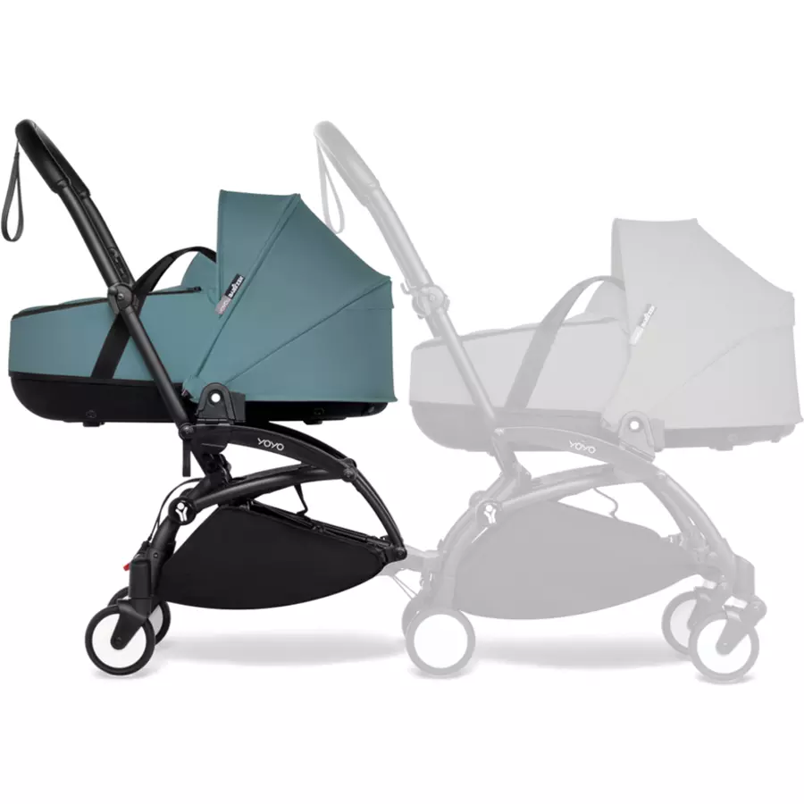BABYZEN Kinderwagen YOYO 0+ connect Black mit Liegewanne Aqua