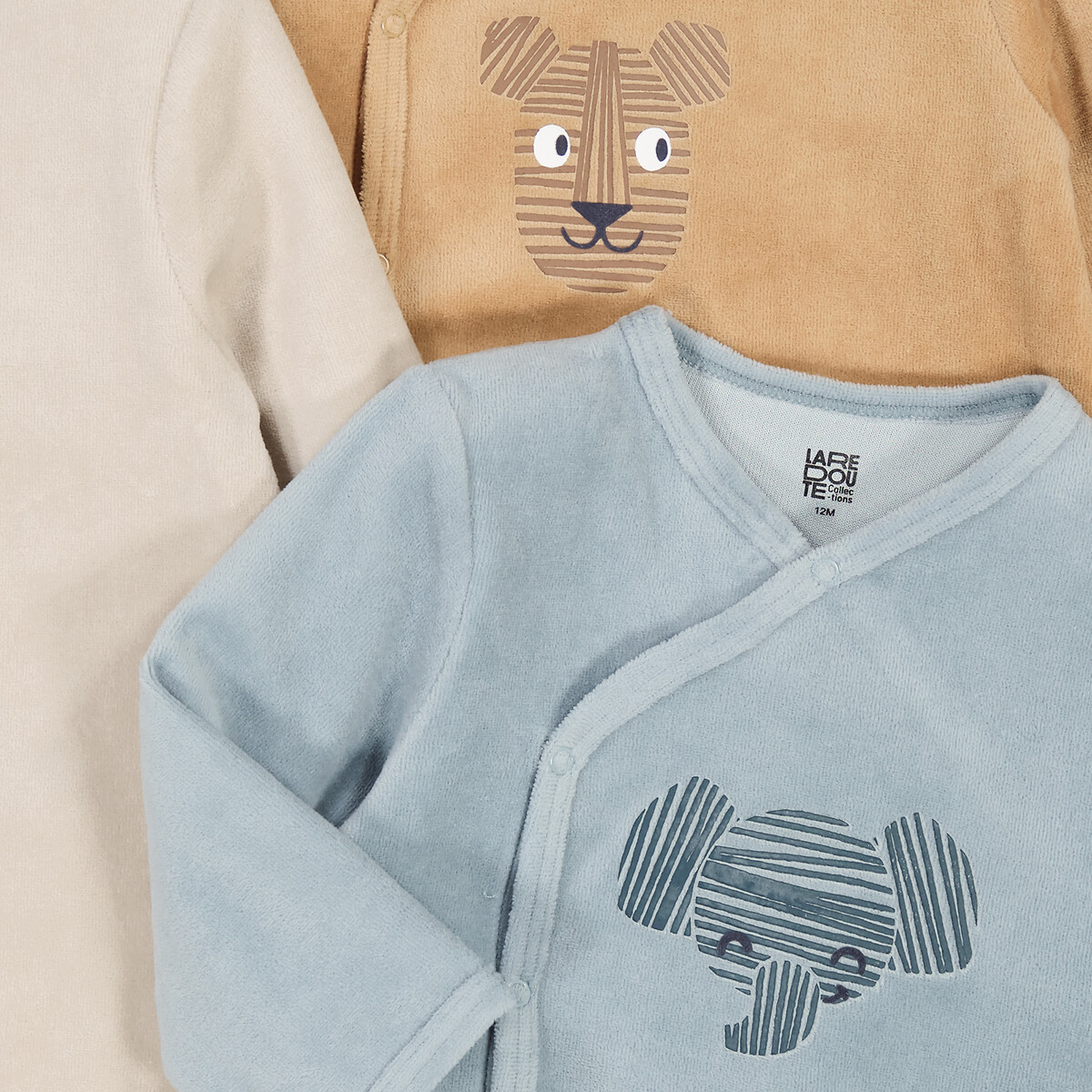 COLEÇÃO LA REDOUTE<br>Conjunto de 3 pijamas inteiros em veludo com estampa animal