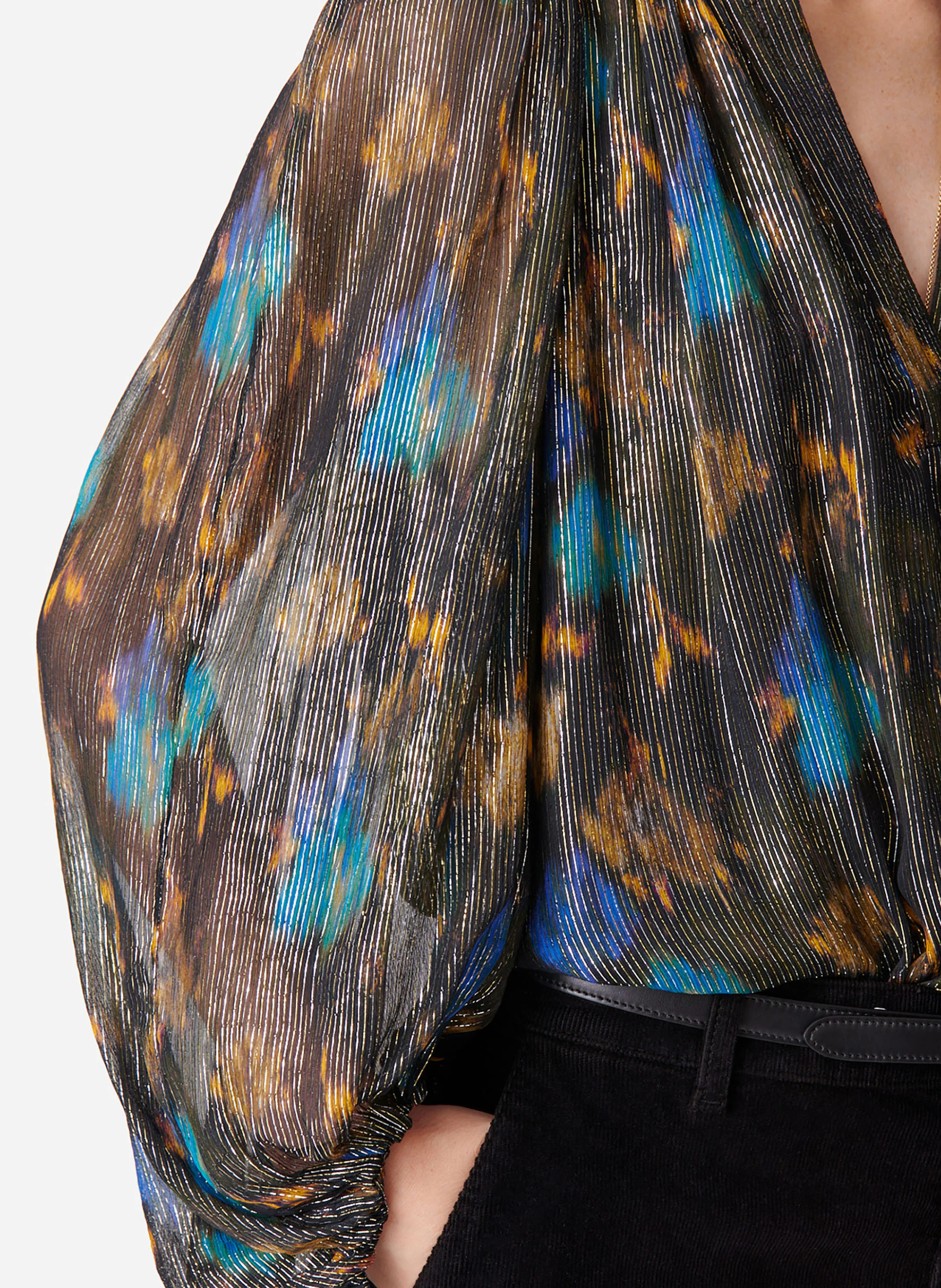 BELL - Blouse col V droite imprimée | Noir