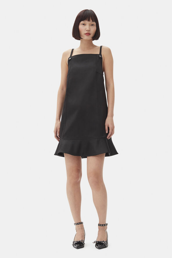 Ganni Duchesse Satin Mini Dress Black