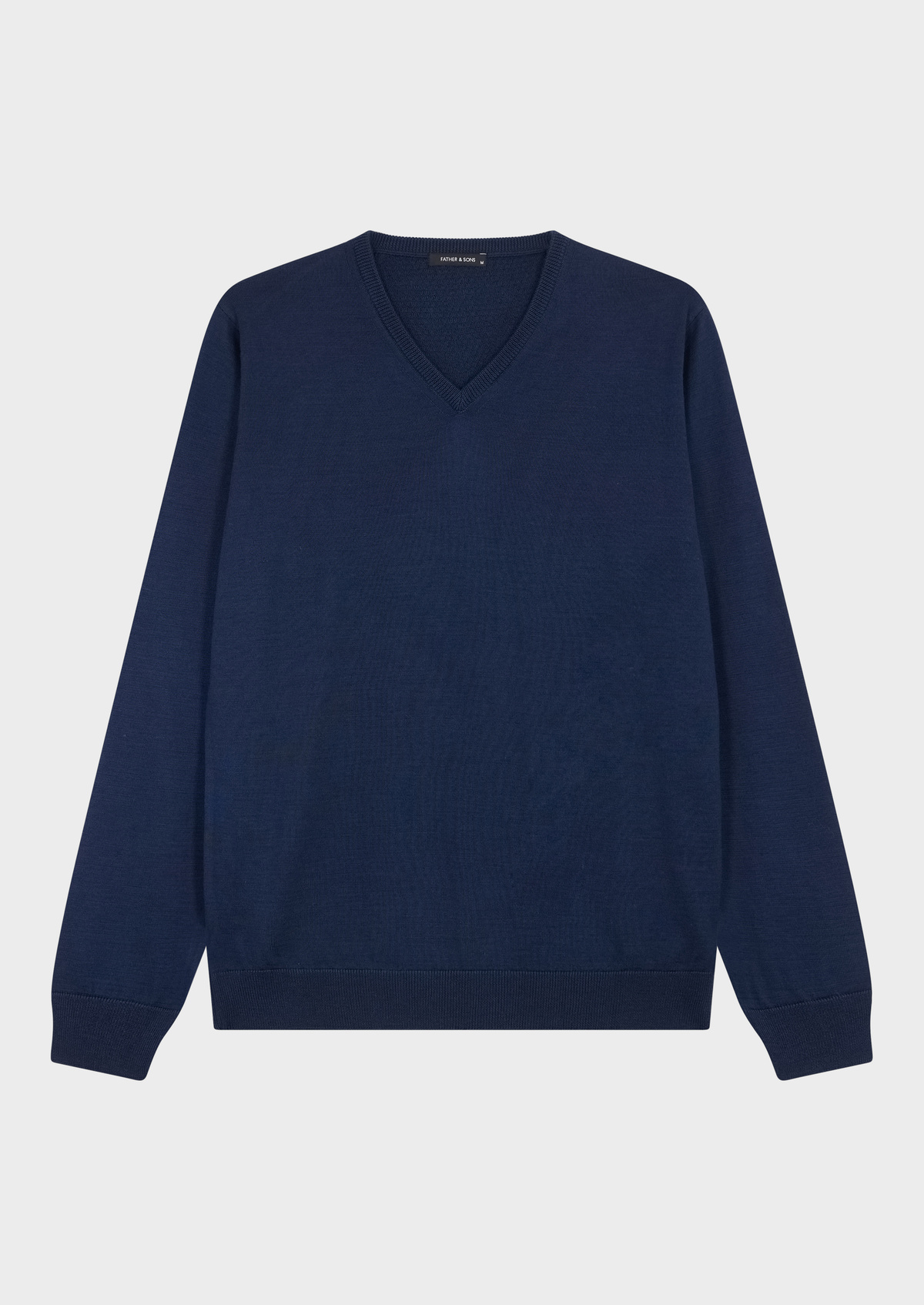 Pull col V en laine Mérinos mélangée unie bleu indigo