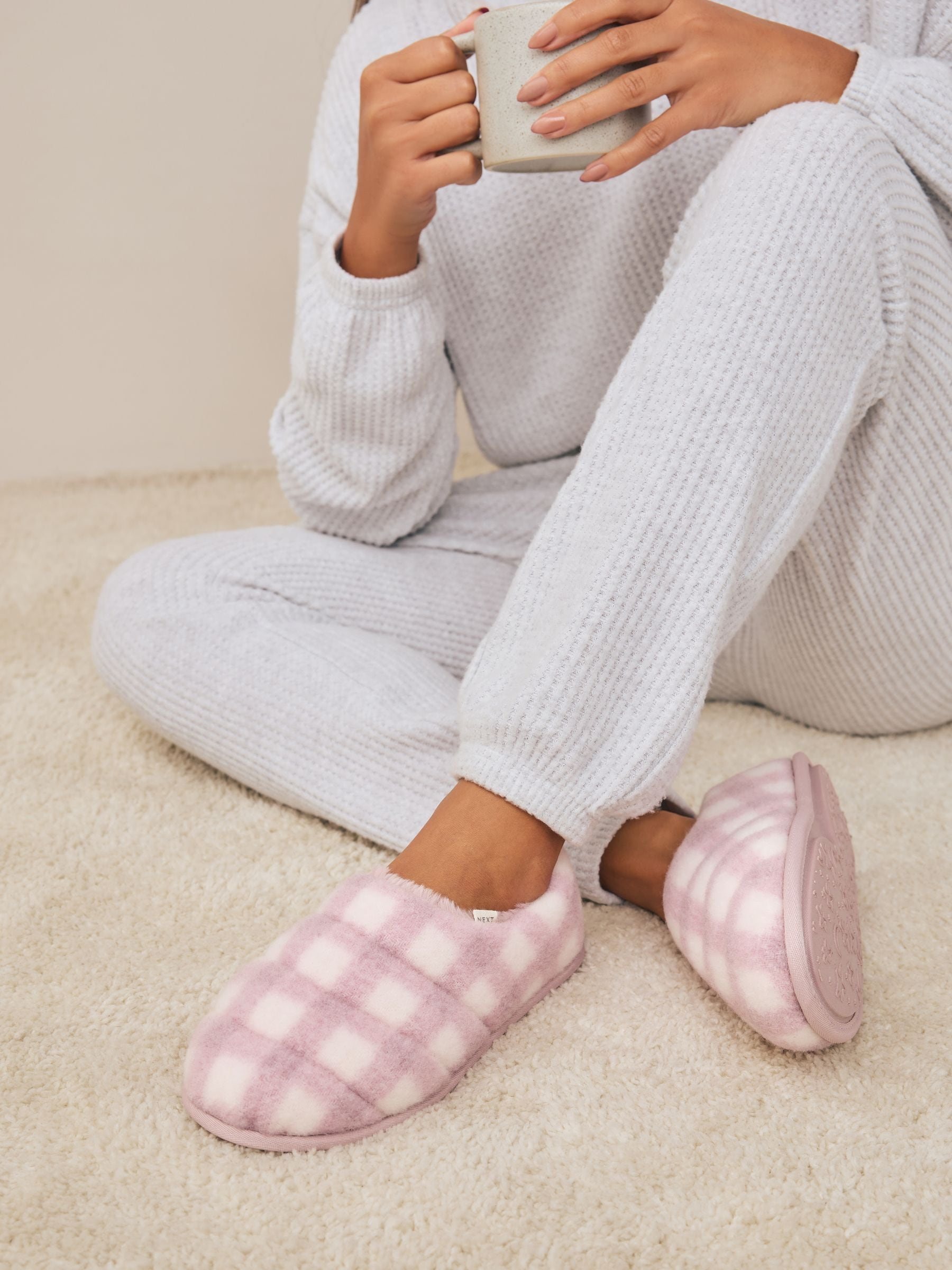 Roze geruit - Quilted Faux Fur Shoot Slippers