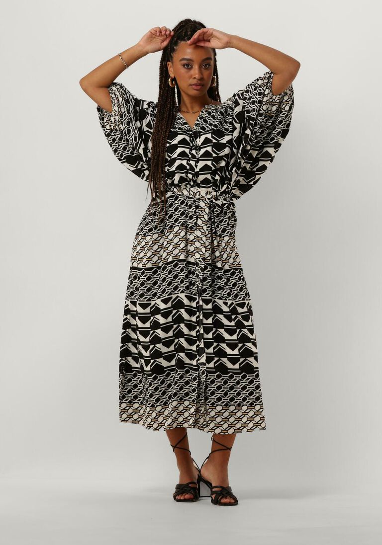 NUKUS zwarte nukus midi jurk amelia dress graphic