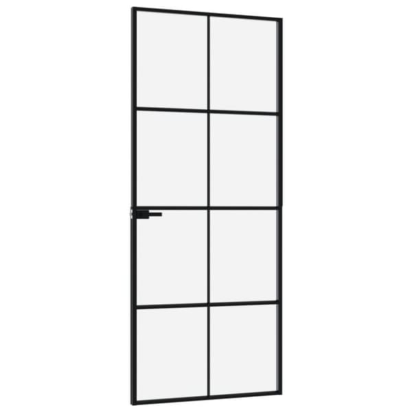 vidaXL Innerdør svart 83x201,5 cm herdet glass og aluminium slank
