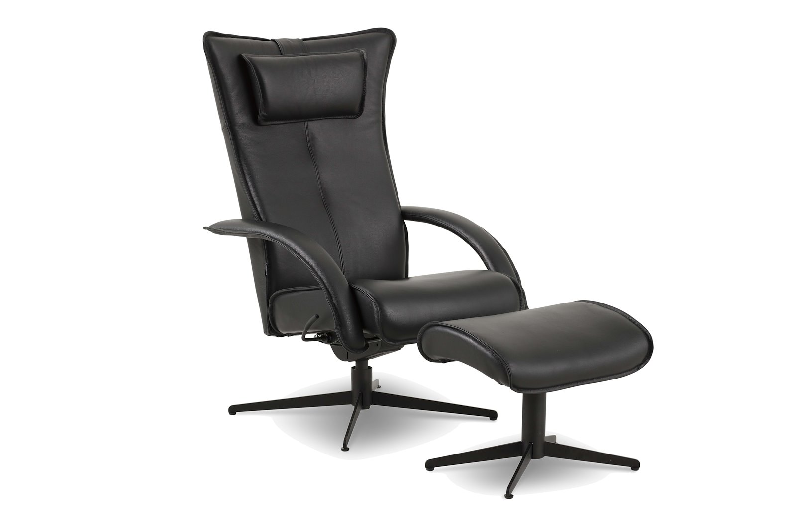 Delta Motion lenestol med krakk Hud Classic Nero med sortlakkert S04 sokkel