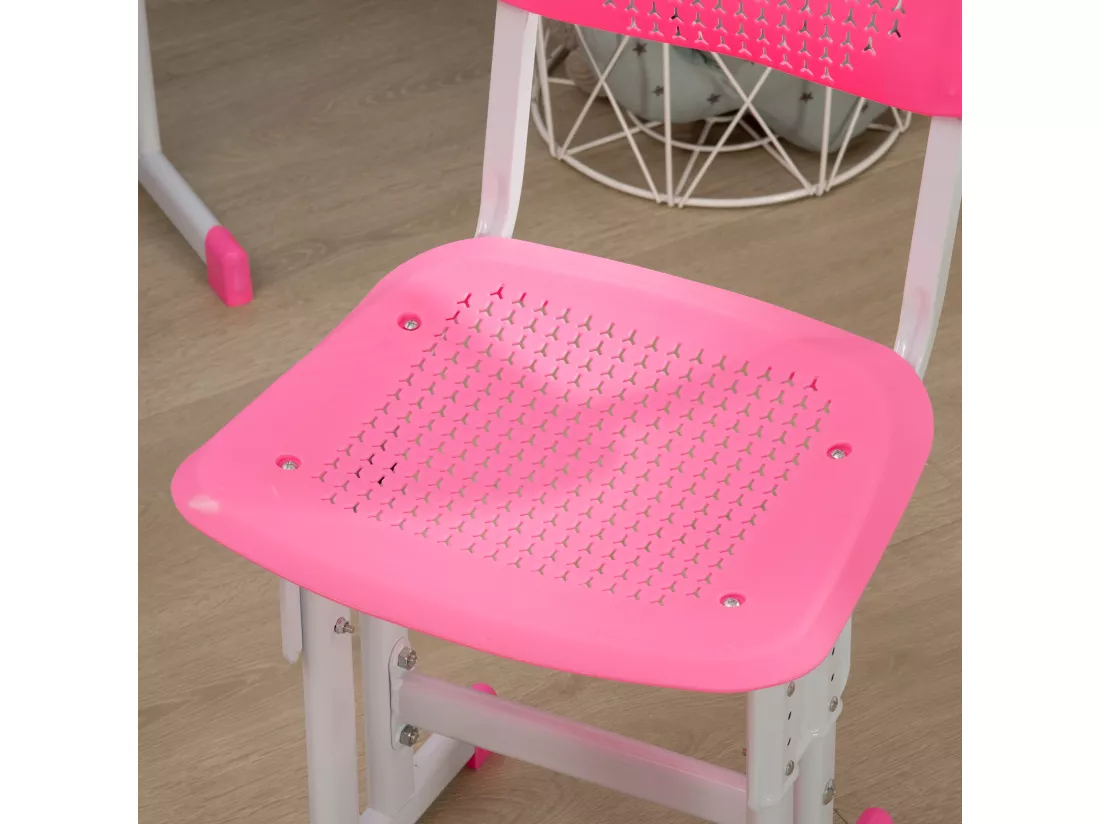 Bureau enfant avec chaise - ensemble bureau et chaise réglable - support de lecture, case - rose blanc