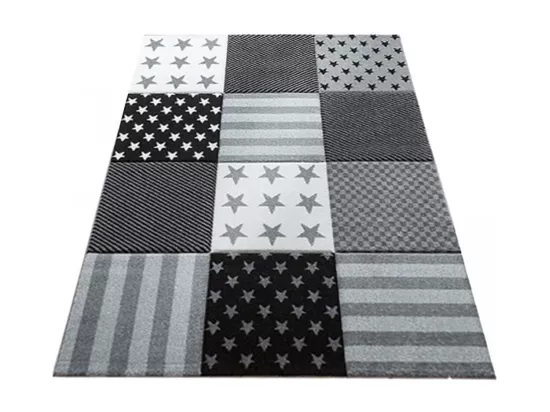 Tapis enfant 240x340 tissé gris motif géométrique FLAG START